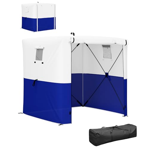 Outsunny Pop Up Gazebo with Sides, 2m x 2m Easy 1 Person Setup Party Tent with Carry Bag, Stakes, Ropes, Folding Multifunctional Instant Shelter, Dark Blue and White