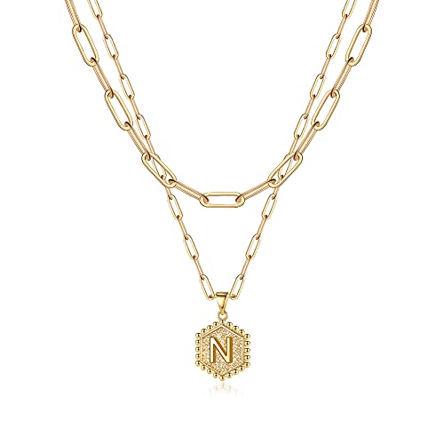 Collier d'or pour femmes 14K de haute qualité avec médaille lettre initiale ciselée