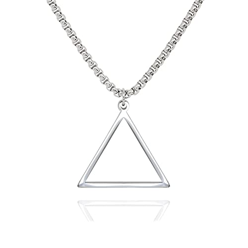 Baronyka Handmade Triangle Necklace For Men, Stainless Steel, 24â with 2â Extension & Lobster Clasp (Silver-Plated)