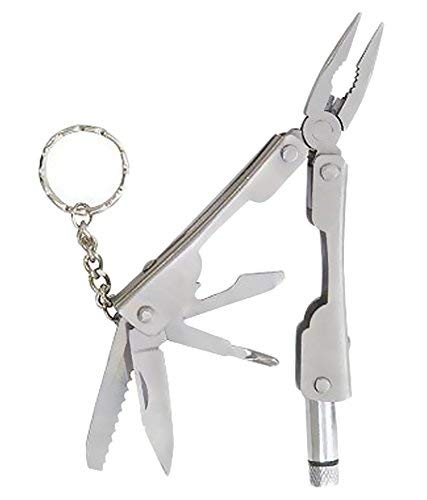 7 in 1 Multi-Functional Hand Tool Kit Keychain Pocket Size Multi Plier with in-Built Torch - Multicolor - Nylon Carry Pouch Included