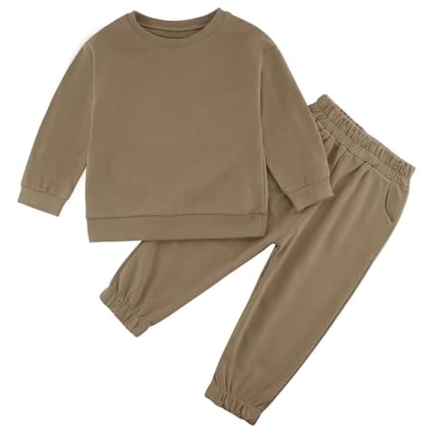 GLEAMING GRAIN Toddler Boy or Girl Outfits Long Sleeve Plain Crewneck Sweatshirt and Jogger Pants Set for Kids 12 M- 13 Years Cover