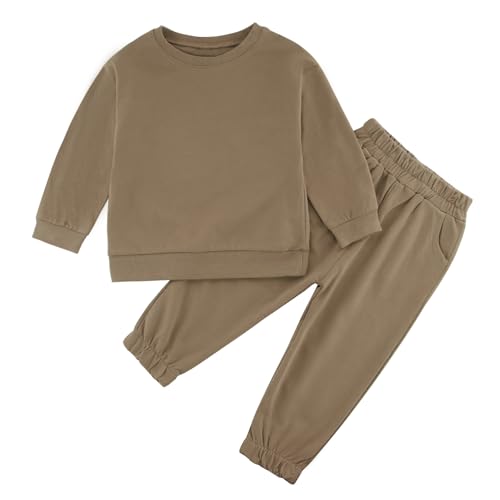 Image of Toddler Boys or Girls Fall Winter Outfits Long Sleeve Plain Crewneck Sweatshirt and Jogger Pants Set for 12 M- 13 Y