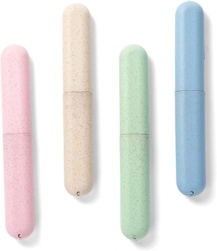 kofihety 4 Pack Portable Toothbrush Cases Biodegradable Straw Material Dustproof Travel Holders
