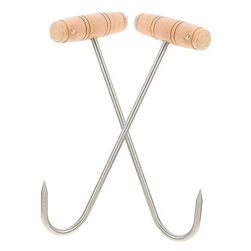 Mikinona 2pièces Crochet à Viande Inoxydable Avec Poignée Bois Lot De Crochets Robustes Pour Accrocher Porc Barbecue Cuisine Boucherie