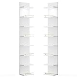 REIBII 8 Tier Wall Shelf Unit, 2-Pack White Floating Shelves with LED Light, Multi-Functional...
