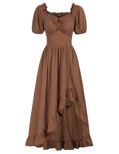 Robe corset longue pour femme style Renaissance marron et Cottagecore taille M