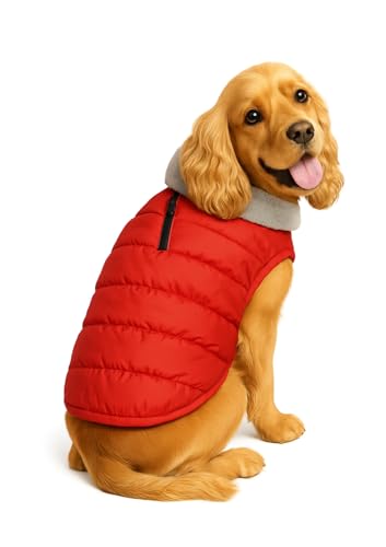 Image of The Pets Company Dog Winter Coat Jacket, Clothes, Windproof, Waterproof, Light Weight, Washable, Ultra Warm Thick Fleece Lined Dog Vest for Cold Weather Protection, (Red, Medium - 18 Inch)