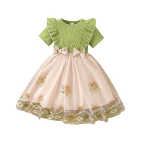 Image of TAGAS Girls Frock Dress | Floral Printed Princess Dress with Full Sleeves, Ruffle Shoulders & Flared Skirt | Birthday Dress for Girls | Wedding & Special Occasion Wear | 1-9 Years