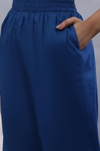 Image of W for Woman W Women Blue Geometric Print Cotton Kurta & Straight Pant