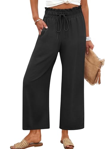 ANRABESS Women 2025 Summer Casual Flowy Loose High Waist Boho Wide Leg Cropped Palazzo Lounge Beach Vacation Pants Trousers