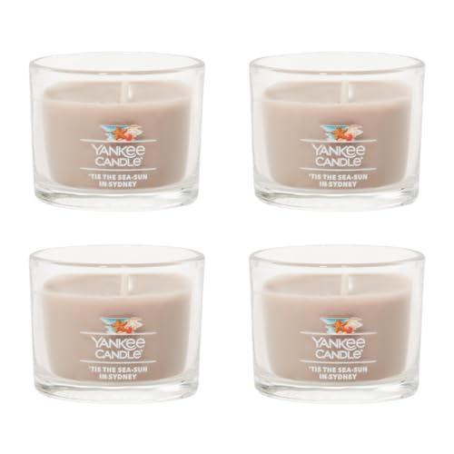 Image of Yankee Candle Mini Jar Scented Candle for Home Fragrance, Small Single Wick Long Lasting Burn, Tis The Sea-Sun in Sydney 1.3 Ounce (Pack of 4)