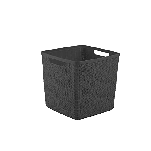 Curver Cube Basket, Gray, 17L Jute Storage Basket, Laundry Basket, Laundry Basket, Laundry Hamper, Stylish, Durable, Scandinavian Linen-Like Texture, Linen