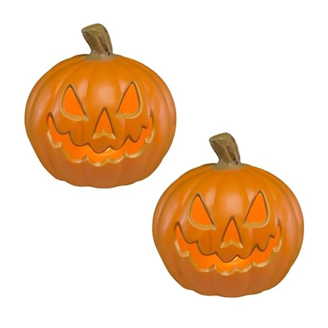 HW1020-2 Indoor/Outdoor 8.5 inch LED Lighted Battery Operated Pumpkin Jack-O-Lantern with Timer, 8 Hours Daily for Halloween and Thanksgiving, Medium Size