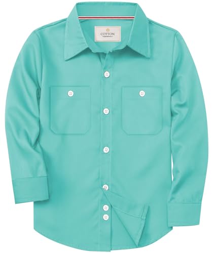 SANGTREE Boys & Mens 100% Cotton Long Sleeve Button Down Shirts Solid Collared Shirts with Two Pockets