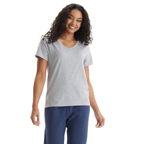Hanes Women's Perfect-T V-Neck T-Shirt, Ring-Spun Cotton Short Sleeve Tee for Women