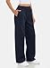 AFFOLE Womens Sweatpants Fall Fashion Wide Leg High Waisted Baggy Lounge Pants Flare Drawstring Joggers Winter Clothing for Women Navy