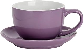 Argon Tableware Coloured Cappuccino Cup and Saucer - Modern Style Porcelain Tea and Coffee Mug - Purple - 250ml