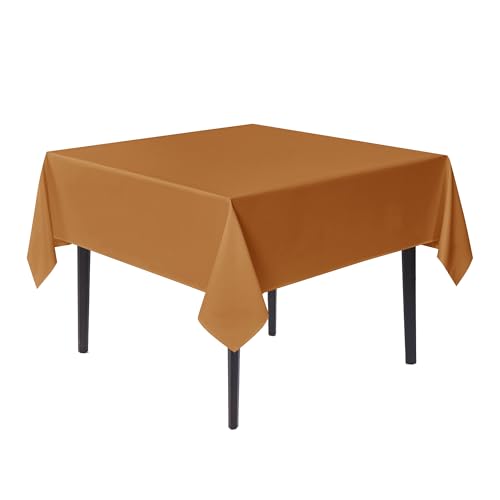 Image of sancua Square Tablecloths Fall Table Cloth Light Brown Bronze, 85x85 Inch | For Square or Round Tables, Washable Polyester Cover for Thanksgiving Dinner, Holiday Party, Decorative Display Tables