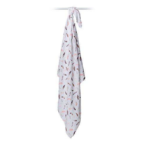 Lulujo Baby 100% Cotton Muslin Swaddle Blanket, 47 X 47-Inches, Putty Feathers #TOP2