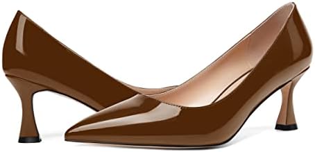 AMBELIGHT Women's Solid Slip On Mid Heel Pointed Toe 2.5 Inch Dress Patent Office Stiletto Pumps Shoes Brown Size 8 - Tacon Alto de Mujer | Image 5