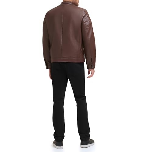 Image of DKNY Men's Mixed Media Faux Leather Puffer Motocross Racer Jacket