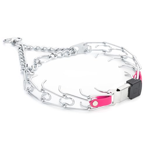 Herm Sprenger Chrome Plated Steel Dog Collar with Quick Release ClicLock Buckle and Biothane Insert Training Collar for Dogs Made in Germany (Passionfruit Pink, 23in x 3.2mm(Neck Size up to19-20in))