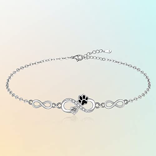 Fenthring Paw Print Anklet S925 Sterling Silver Infinity Heart Puppy Dog Cat Ankle Bracelets For Women Girls Beach Pet Barefoot Paws Hawaiian Boho Cute Adjustable Anklets Mothers Day Gifts #TOP2