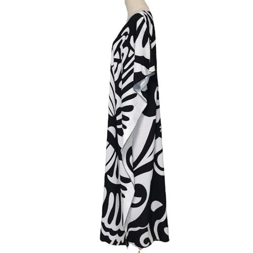 Caftán de mariposa blanco y negro para mujer ideal como vestido playero de gran tamaño 6