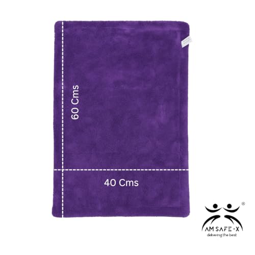 Image of AM Safe-X Microfiber Cloth for Car 1200 GSM 40x60 cms 1 Pcs Twisted Loop Super Absorbent Towel, Edgeless Design with Plush Pile & Lint Free Cloth for Drying & Detailing, Purple & Grey