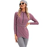 YONGSEN 2024 Women Modest Muslim Swimwear Patchwork Hijab Sport Long Sleeves Swimsuit 3pcs Islamic Burkinis Wear Bathing Suit (Purple, 3X-Large)