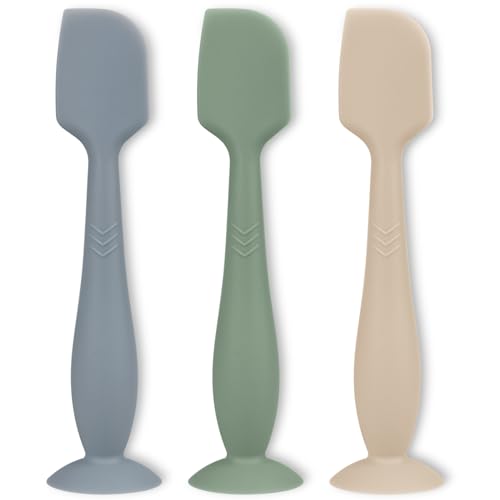 Image of Mintlyfe 3 Piece Full Size Diaper Cream Applicator Set - Soft Silicone Baby Butt Spatula with Suction Base (Ether/Sage/Sand)