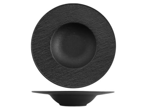 H&H-Skin, Set 2 piatti pasta, in porcellana di alta qualità, ø 28 cm, nero, pasta bowl, piatti da portata, piatti da presentazione, piatti professionali per ho.re.ca