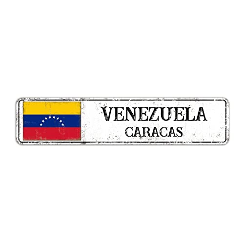 Rimego Venezuela-Hauptstadt-Caracas-Schild, Venezuela-Geschenk, Wandkunst, Schild, Venezuela-Hauptstadt, Caracas, Straßenschild, Retro-Venezuela-Aluminiumschild, Venezuela-Flagge, Metallschild, 10 x