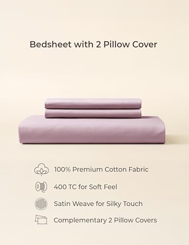 Image of Symbol Premium 100% Pure Cotton Soft Bedsheet for Double Bed - King Size (108x108 inches) with 2 Pillow Covers (27x17 inches) | 400 Threadcount