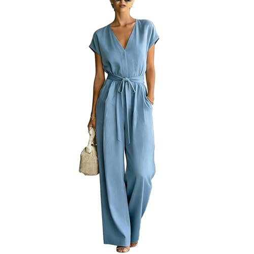 Mono de verano elegante con cuello en V y caída fluida premium