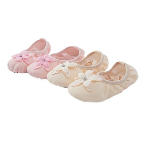 Anneken Ballet Shoes for Girls Toddler No Tie Canvas Dance Flats Practice Slippers Split Soft Leather Flat Shoes (Toddler/Little/Big Kid)2