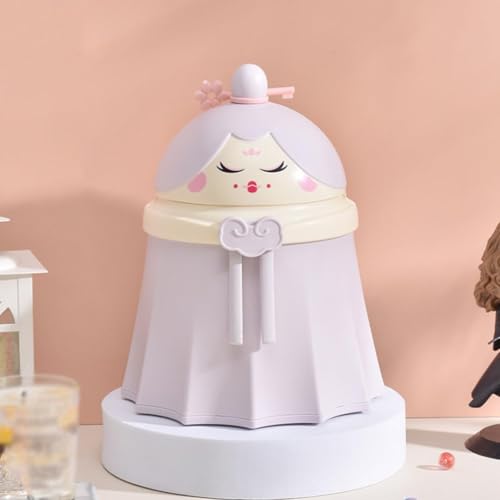 Image of Mini Desktop Trash Bin Small Trash Can with Lid, Countertop Wastebasket, Pink Chaise Desktop Trash Can Cute and Elegant Plastic Storage Bucket