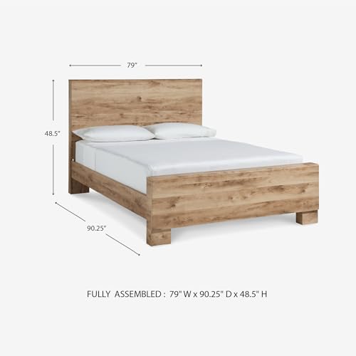 Image of Signature Design by Ashley Hyanna King Size Panel Bed Frame | Engineered wood and decorative laminate, Authentic touch golden oak finish, Foundation required