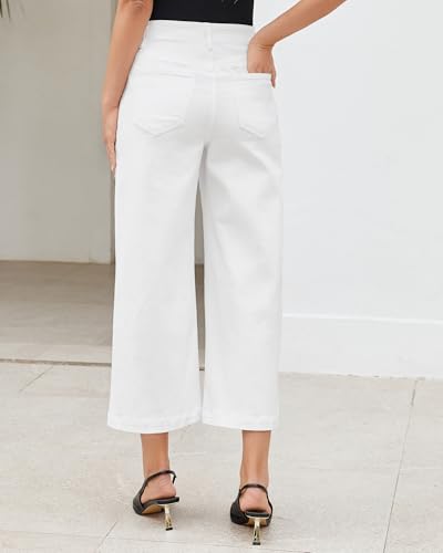 GRAPENT Wide Leg Jeans Woman Trendy Cropped High Waisted Front Seam Casual Stretchy Denim Trouser Jeans with Pockets3