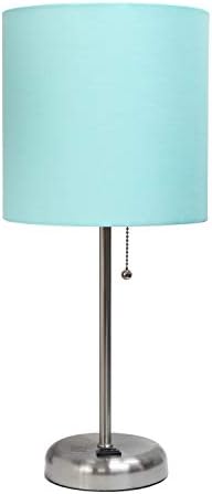 Simple Designs LT2024-AQU Brushed Steel Stick Table Desk Lamp with Charging Outlet and Drum Fabric Shade, Aqua