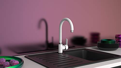 EISL Spültischarmatur DIZIANI, Wasserhahn Küche, 360° schwenkbar, ideal auch für Doppelspülbecken, Chrom/Weiß