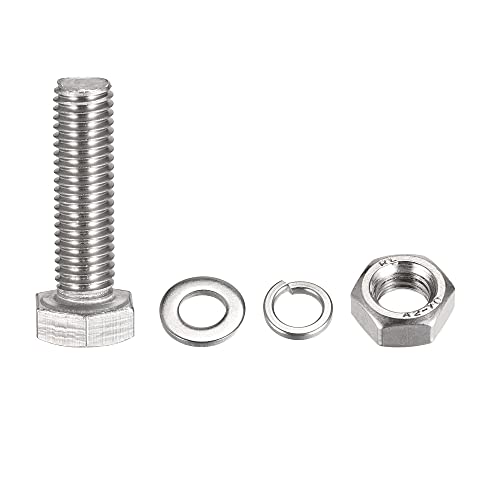 Image of uxcell M10 x 40mm Hex Head Screws Bolts, Nuts, Flat & Lock Washers Kits, 304 Stainless Steel Fully Thread Hexagon Bolts 8 Sets