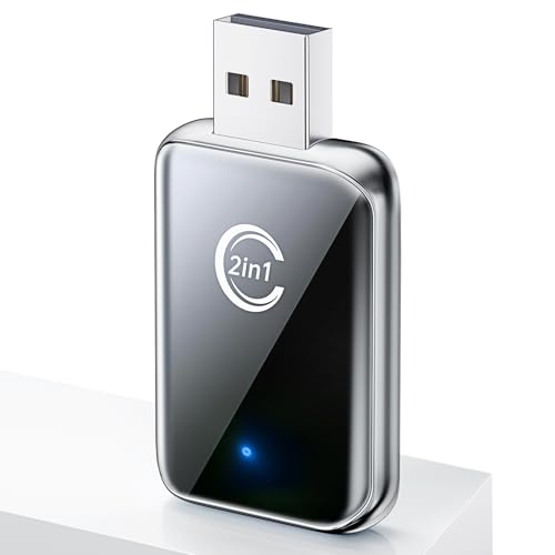 Wireless Carplay Adapter for iPhone, Convert Wired Carplay to Wireless, 2 in 1 Plug and Play Android Auto and Carplay Adapter for iOS 10 Android 11 and Above, Cars with Built-in Carplay (Silver)