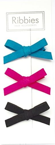 Suede Schoolgirl - Jewel No-Slip Grip Hairbows 3 Pack by Ribbies (Jewel)
