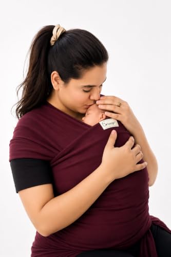 Image of Snoozy Classic Kangaroo Wrap Baby Carrier - Soft Stretchy Cherry Red Sling | Ergonomic lightweight hands-free infant carrier. Ideal for newborn kangaroo mother care and added neck support.