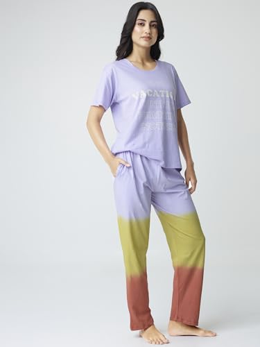 Image of Night Suit for Womens Checks Printed Cotton Night Dress of Top and Pajama Set 9410