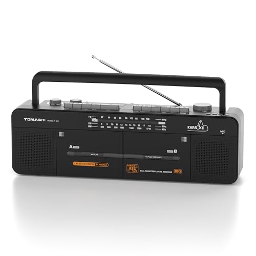 Cassette Tape Player with Stereo Sound Dual Tape Decks 3-Band Radio USB/TF Card Playback and Tape-to-USB/TF Card Recording Function