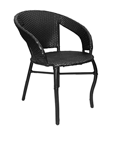 Patio Chair Sets Wicker Garden Indoor Outdoor Patio Balcony Coffee Table Set Furniture Powder Coated Frame with 2 Chair and Table Sets (Black1)