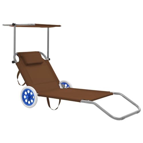 JUDYY Tumbona Plegable con toldo y Ruedas acero Gris taupé, Tumbonas Jardin Exterior, Tumbona Piscina, Sun Lounger, Tumbonas De Jardin, Cama Jardin Exterior, Tumbona De Playa