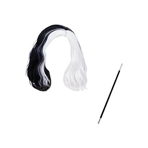 Perruque noire et blanche courte résolvant vos idées de déguisement pour fête fantaisie